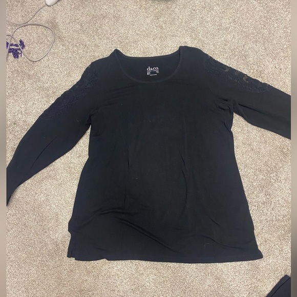 d&co Tops - Women's Black Top with Lace Sleeve Detail
